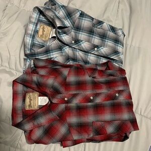 2 New Wrangler Men's Gray Plaid Western Shirt size 3XL